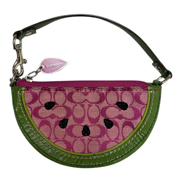 Coach Signature Watermelon Mini Bag Coin Pouch Keychain Wristlet Discontinued - Picture 2 of 4
